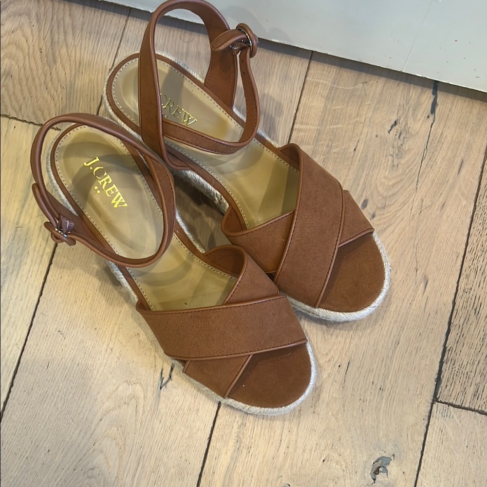 J. Crew Brown Espadrilles with Ankle Strap and Peep-Toe, size 8